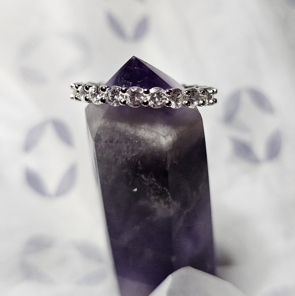 Sterling Silver .925 Cubic Zirconia Eternity Ring Band - Picture 3 of 7